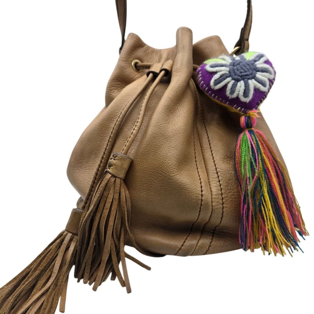 New Artisan Handmade Felt Heart Bag Charm Embroidered Flower Tassel